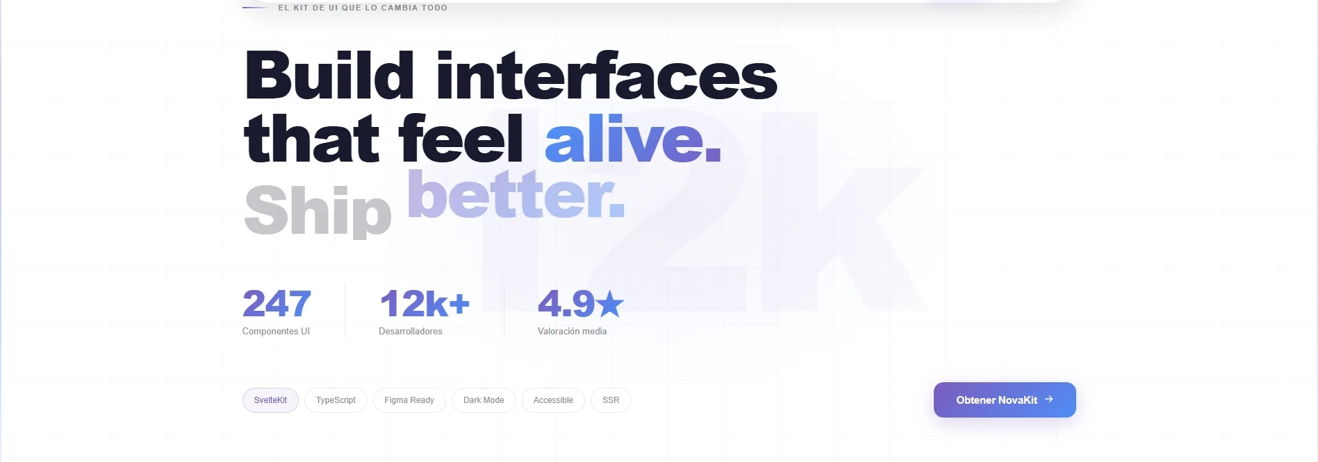NovaKit landing con SvelteKit — captura secundaria 2