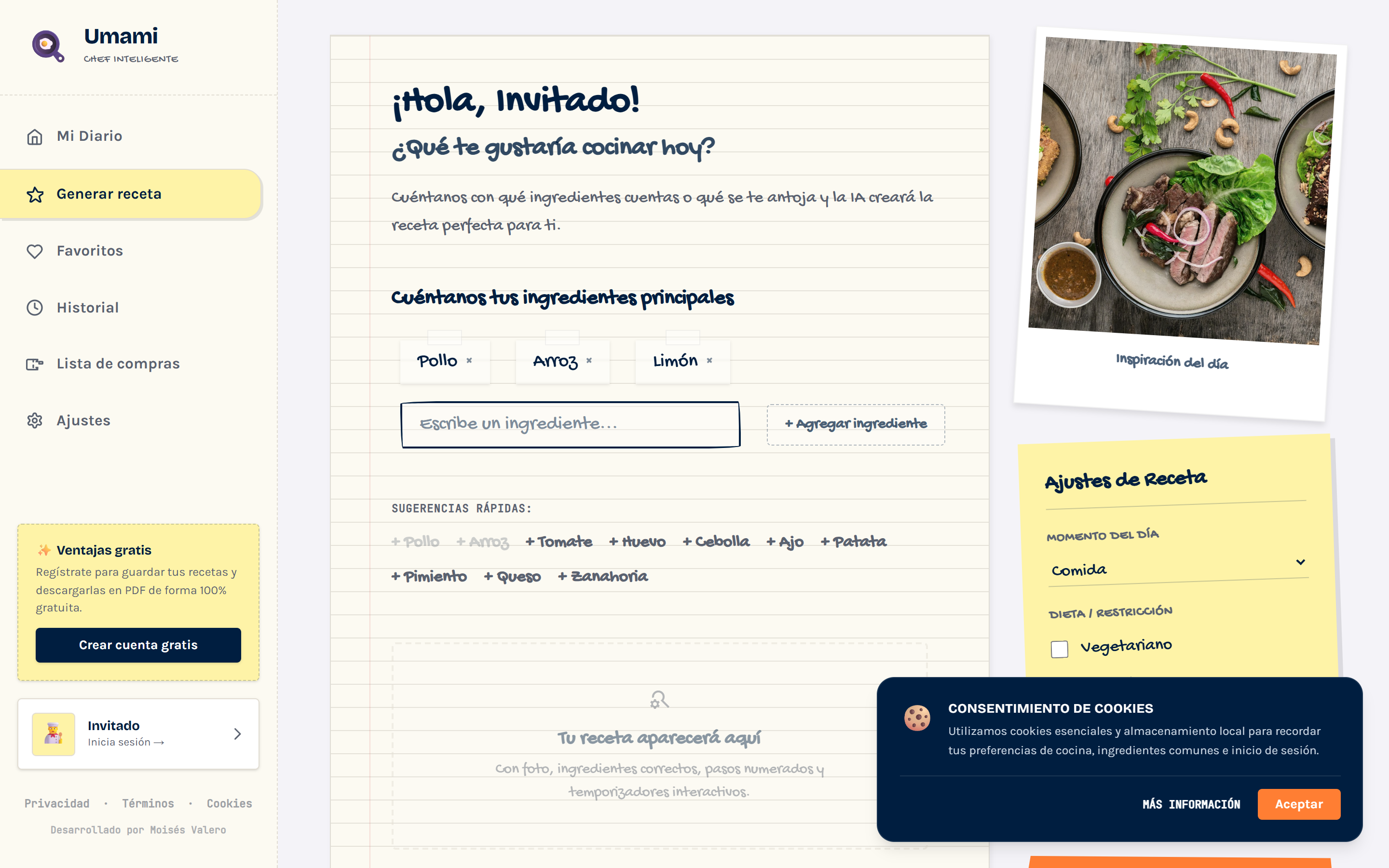 Recetario IA — vista principal