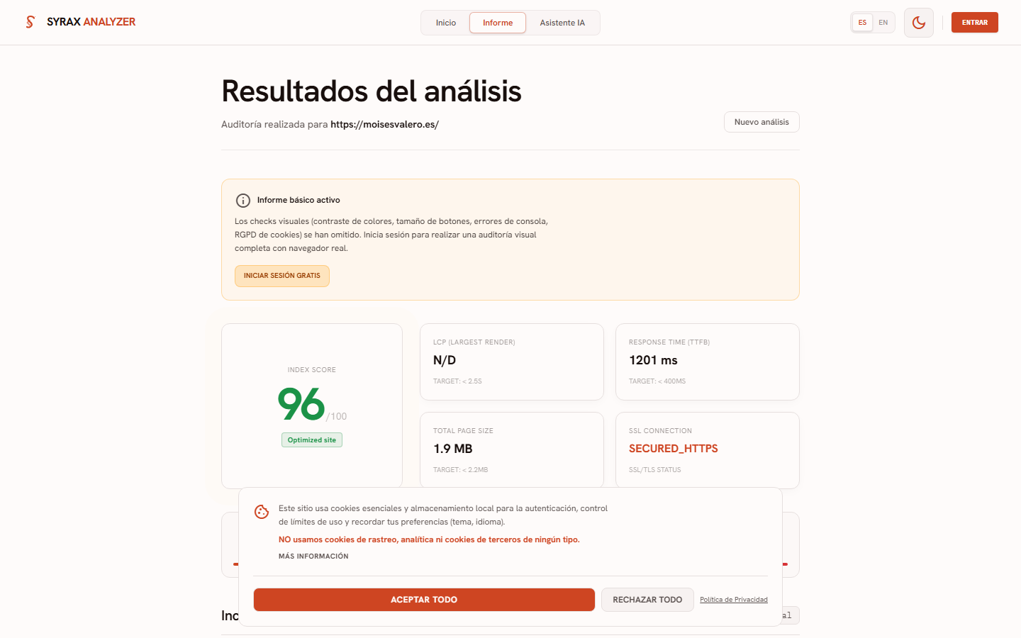 Syrax Analyzer — captura secundaria 2
